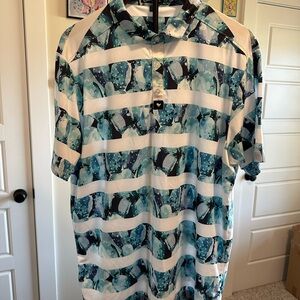 Bad Birdie Teal and Black Patterned Polo